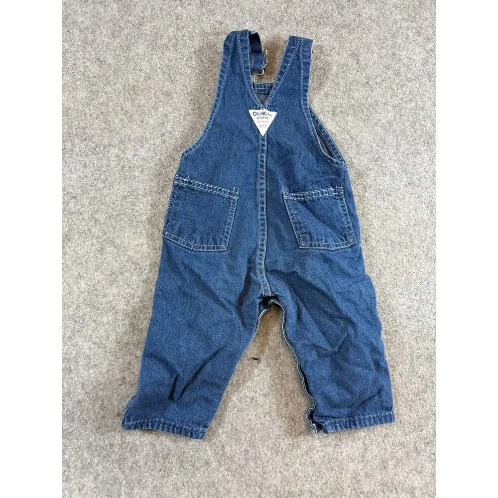 VTG 90s Oshkosh B'Gosh Overalls Baby Toddler Blue Denim Vestbak One Piece 12M